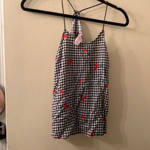 Checkered black and white with cherry racerback tank, Size M
